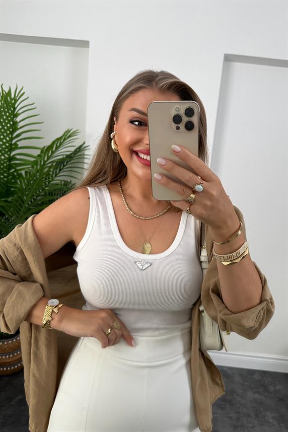 Marka Model Likralı Tam Boy Kaşkorse Atlet Beyaz