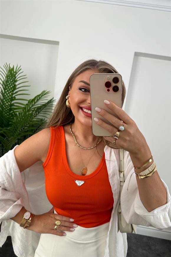 Marka Model Likralı Tam Boy Kaşkorse Atlet Oranj