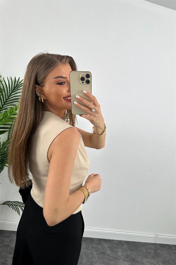 Marka Model Lüx Kalite Astarlı Krep Kumaş Yelek Taş