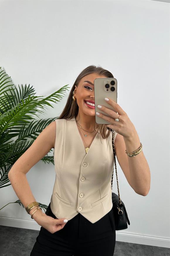 Marka Model Lüx Kalite Astarlı Krep Kumaş Yelek Taş