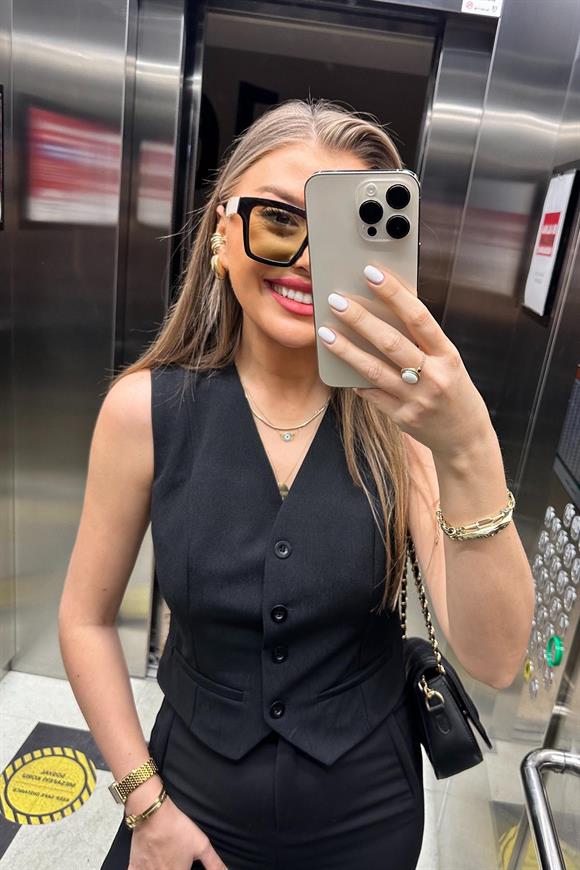 Marka Model Lüx Kalite Astarlı Krep Kumaş Yelek Siyah