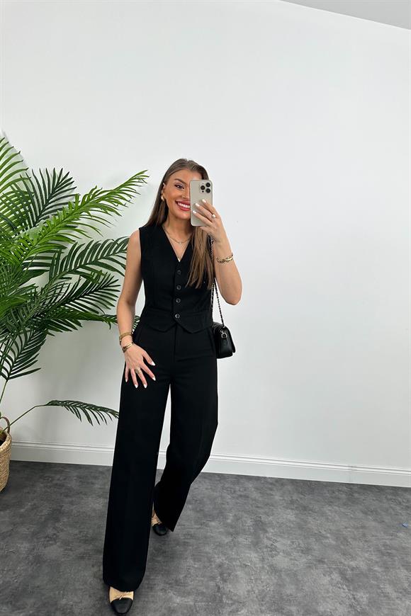 Marka Model Lüx Kalite Astarlı Krep Kumaş Yelek Siyah