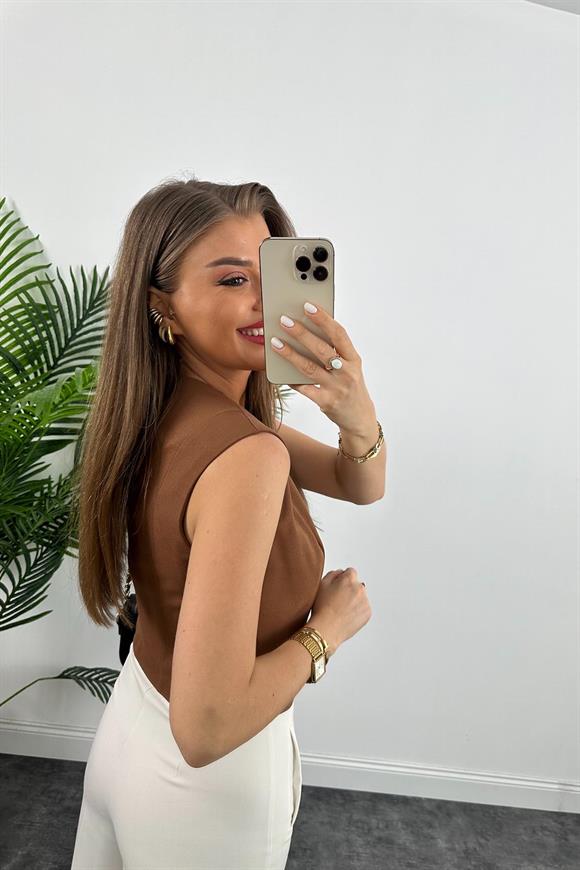 Marka Model Lüx Kalite Astarlı Krep Kumaş Yelek Taba