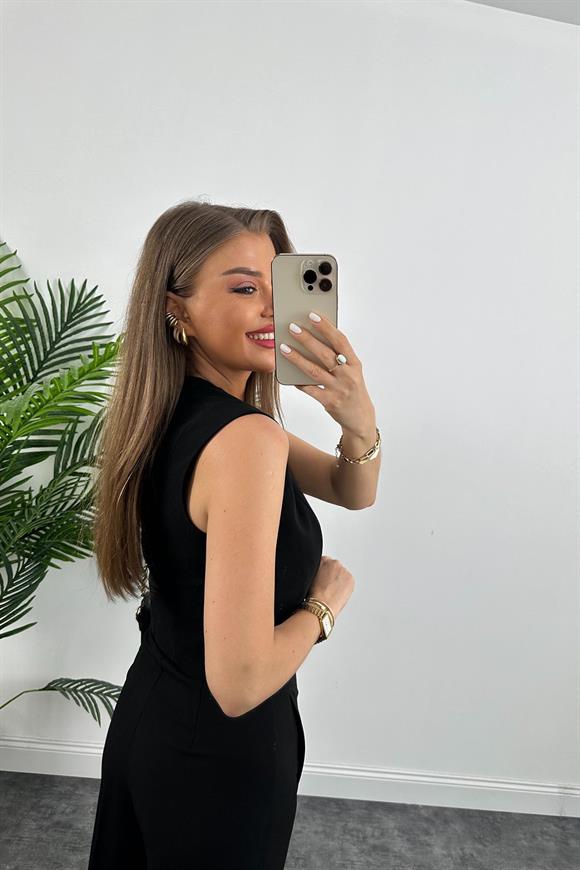 Marka Model Lüx Kalite Astarlı Krep Kumaş Yelek Siyah