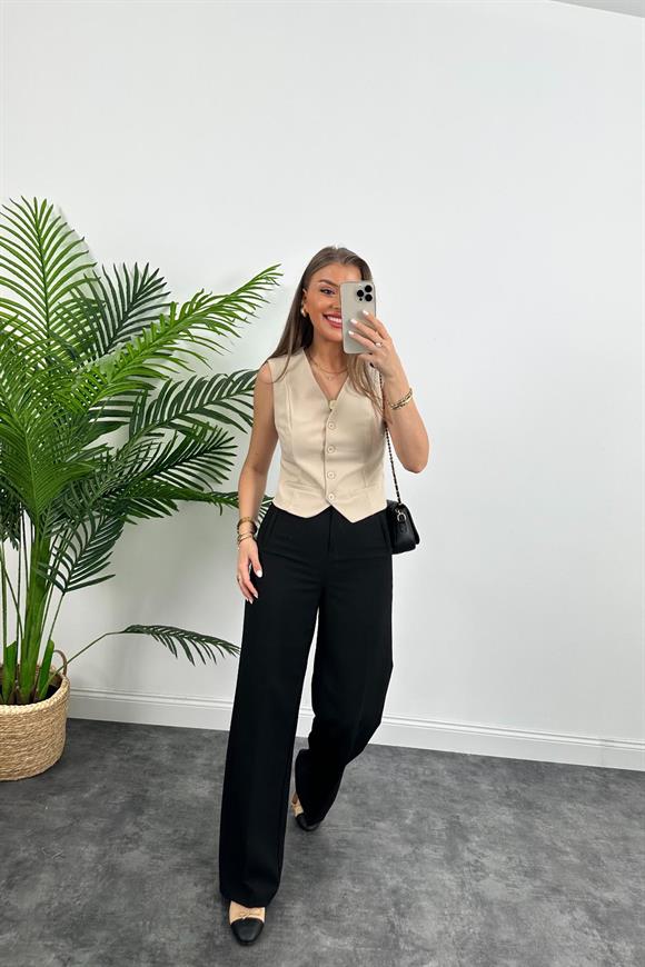 Marka Model Lüx Kalite Astarlı Krep Kumaş Yelek Taş