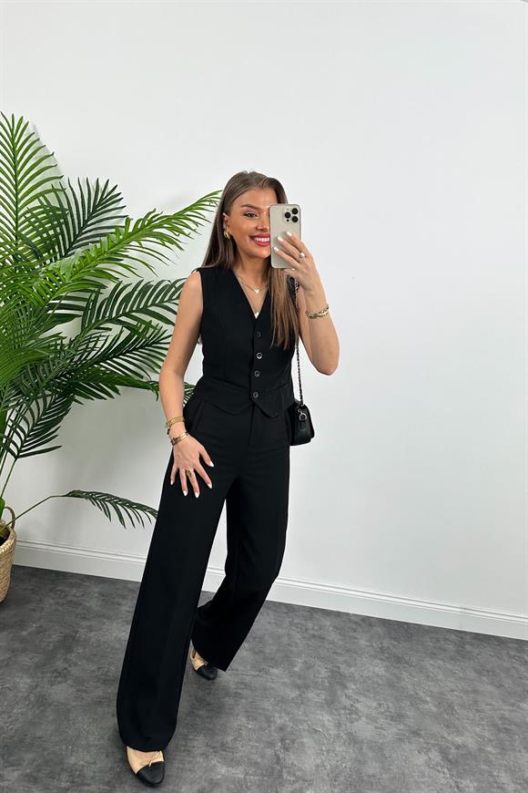 Marka Model Lüx Kalite Astarlı Krep Kumaş Yelek Siyah