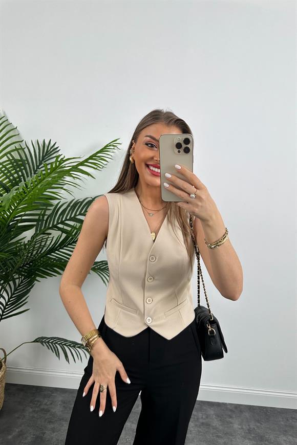 Marka Model Lüx Kalite Astarlı Krep Kumaş Yelek Taş