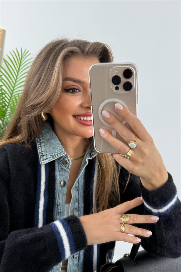 Marka Model Lüx Kalite Jean Garnili Tasarım Şönil Kalın Ceket Siyah