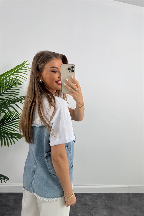 Marka Model Lüx Kalite Jean Mixli Bluz Beyaz