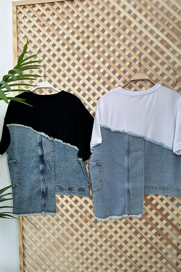 Marka Model Lüx Kalite Jean Mixli Bluz Beyaz