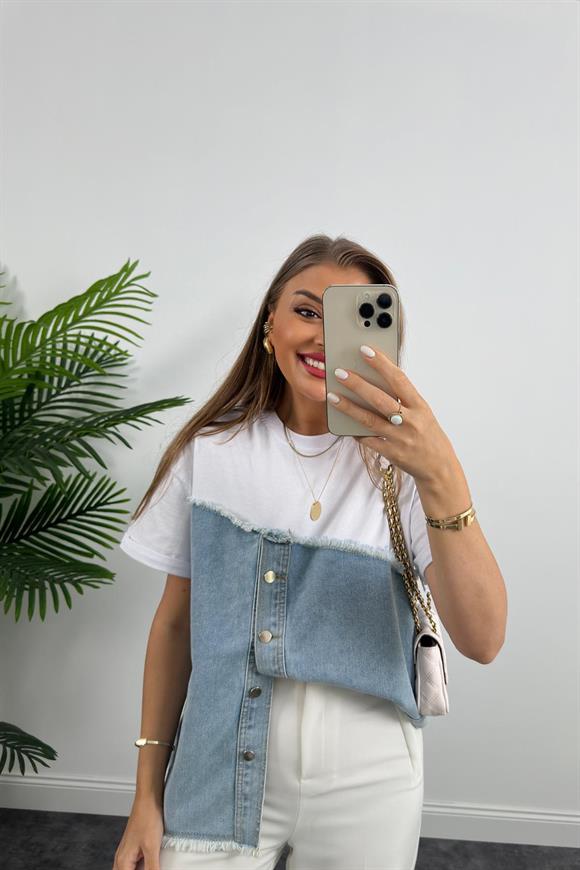 Marka Model Lüx Kalite Jean Mixli Bluz Beyaz