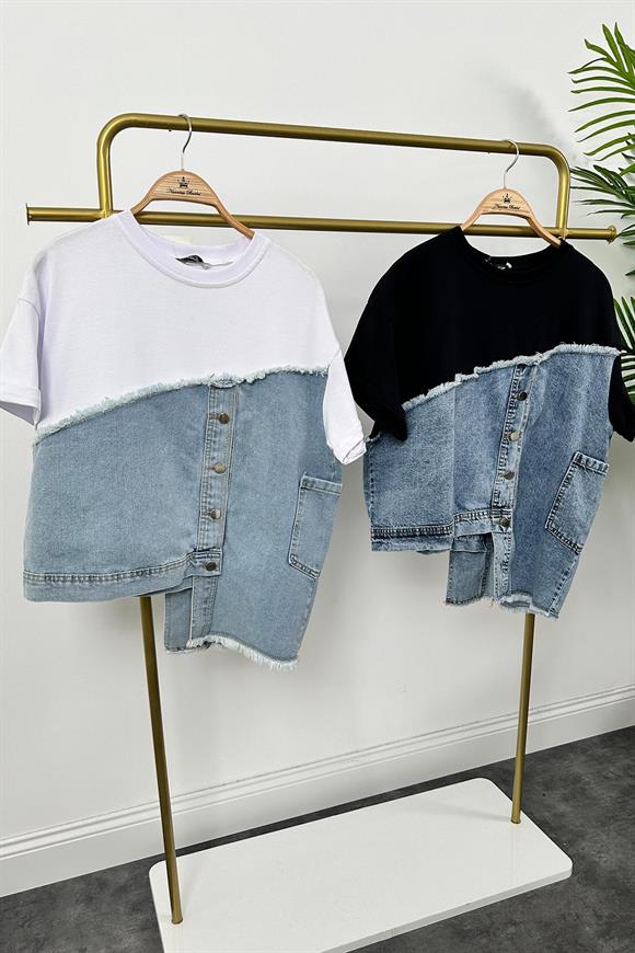 Marka Model Lüx Kalite Jean Mixli Bluz Siyah