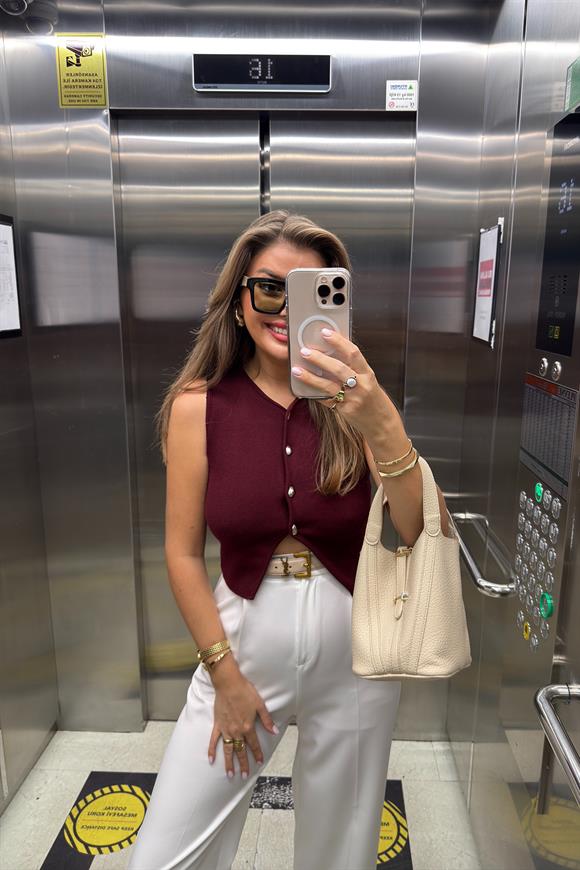 Marka Model Lüx Kalite Kaşmir Dokulu Tasarım Bordo Triko Yelek