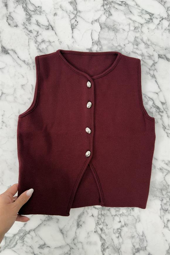 Marka Model Lüx Kalite Kaşmir Dokulu Tasarım Bordo Triko Yelek