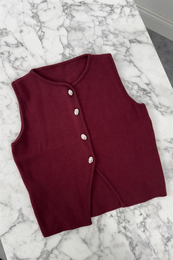 Marka Model Lüx Kalite Kaşmir Dokulu Tasarım Bordo Triko Yelek