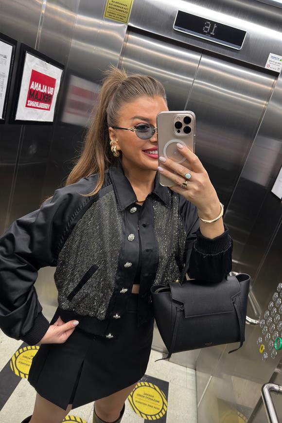 Marka Model Lüx Kalite Taşlı Tasarım Diamond Bomber Ceket