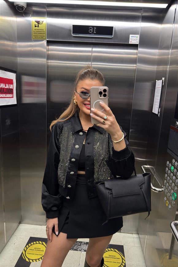 Marka Model Lüx Kalite Taşlı Tasarım Diamond Bomber Ceket