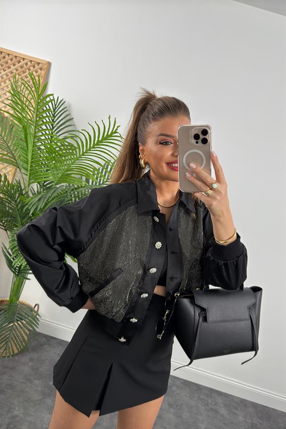 Marka Model Lüx Kalite Taşlı Tasarım Diamond Bomber Ceket