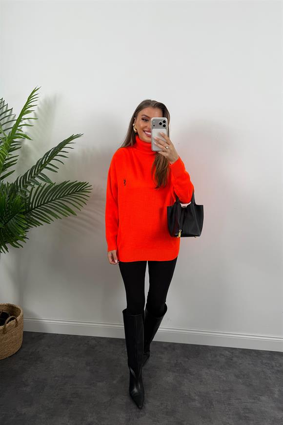 Marka Model Nakışlı Balıkçı Salaş Triko Oranj