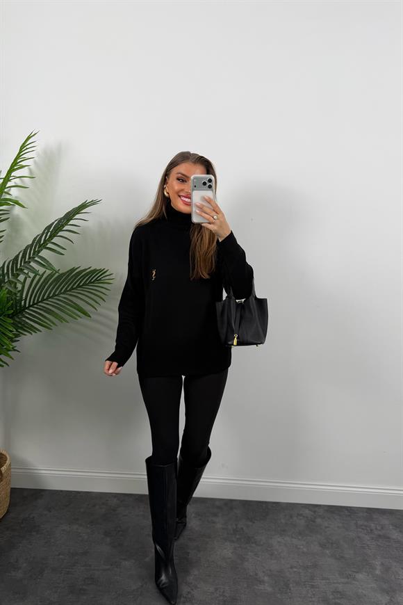 Marka Model Nakışlı Balıkçı Salaş Triko Siyah