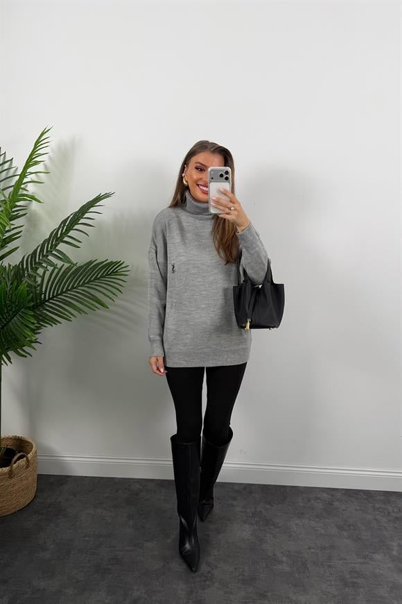 Marka Model Nakışlı Balıkçı Salaş Triko Gri