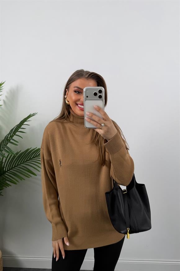 Marka Model Nakışlı Balıkçı Salaş Triko Camel