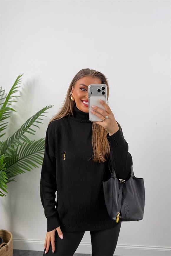 Marka Model Nakışlı Balıkçı Salaş Triko Siyah