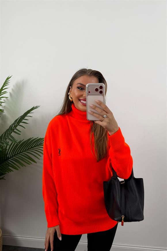 Marka Model Nakışlı Balıkçı Salaş Triko Oranj