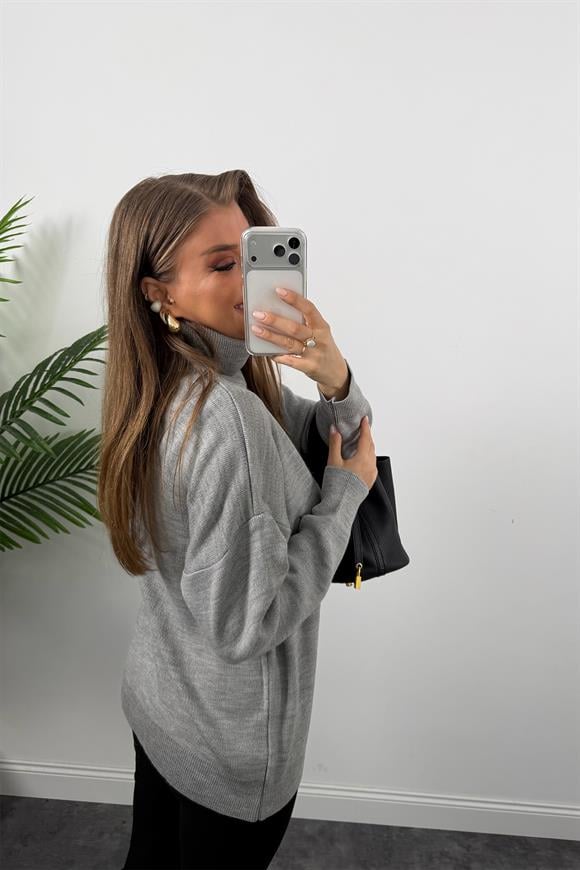 Marka Model Nakışlı Balıkçı Salaş Triko Gri