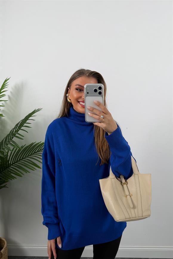 Marka Model Nakışlı Balıkçı Salaş Triko Mavi