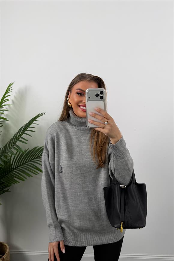 Marka Model Nakışlı Balıkçı Salaş Triko Gri