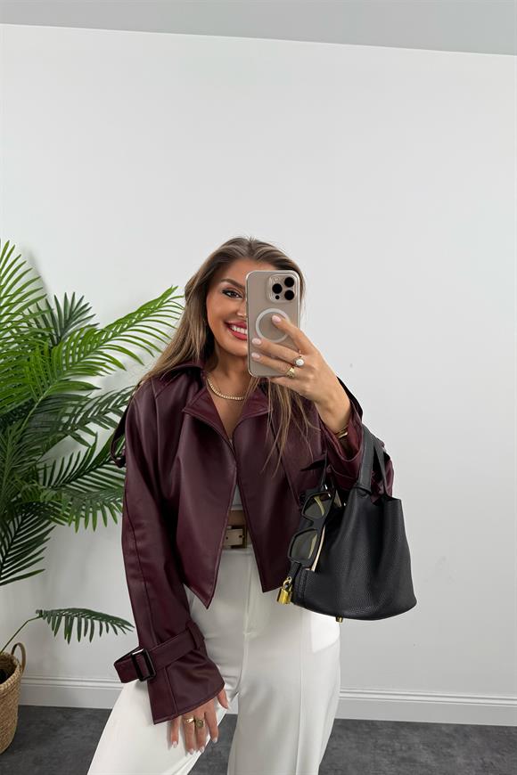 Marka Model Omuzları Apoletli Deri Ceket Bordo