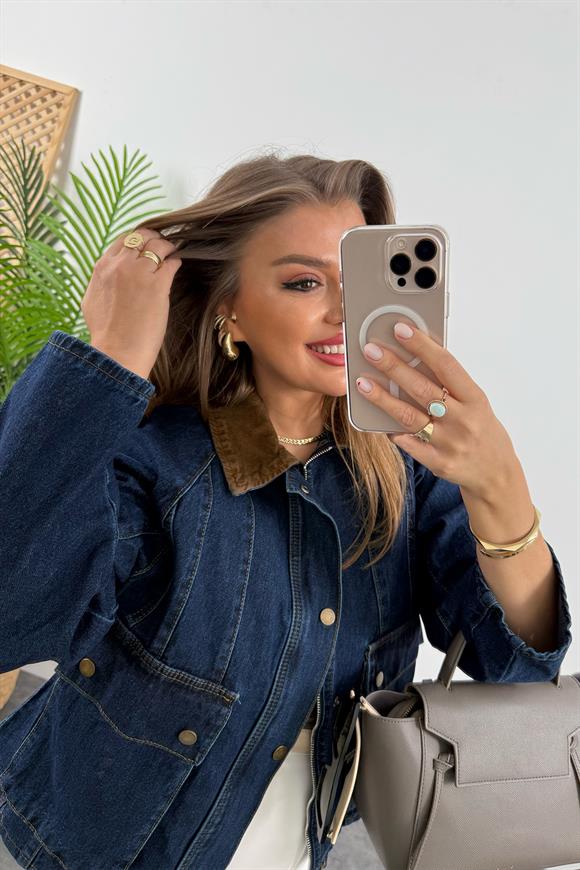 Marka Model Premium Seri Yaka Kontrast Jean Ceket