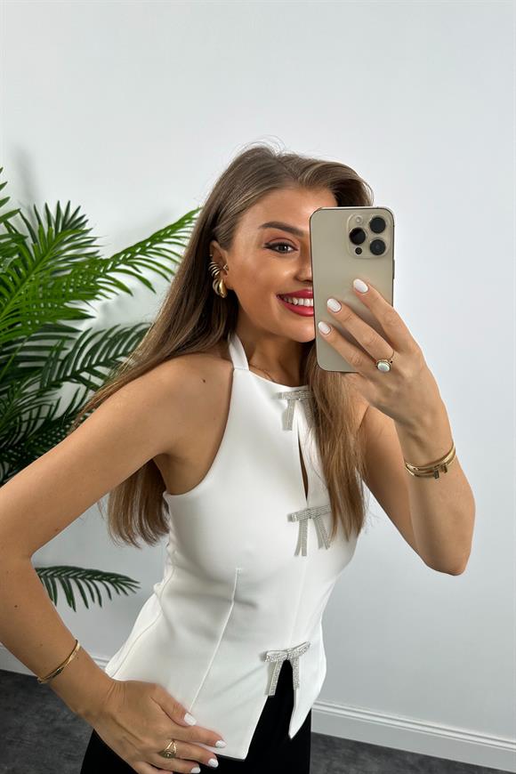Marka Model Tasarım Fiyonklu Bluz Beyaz