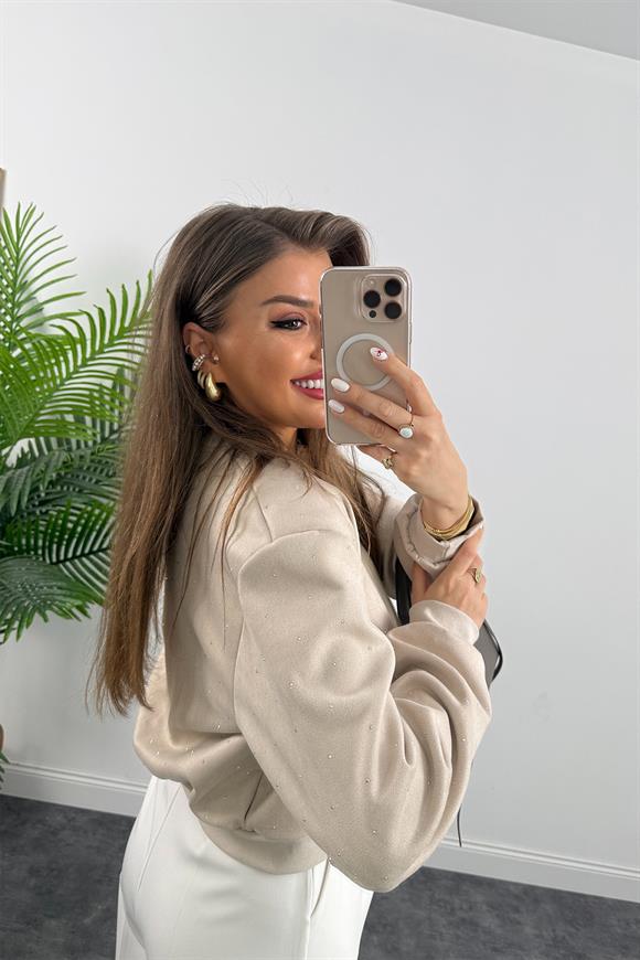 Marka Model Taşlı Nubuk Bomber Ceket Taş