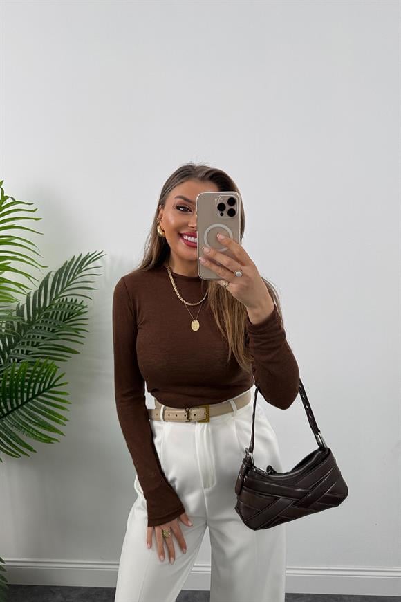 Marka Model Transparan İnce Triko Acı Kahve