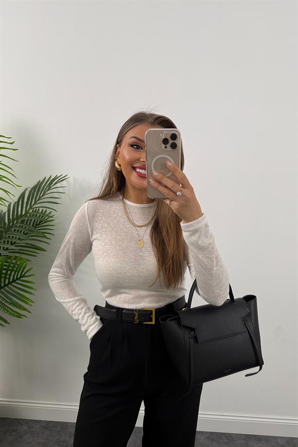 Marka Model Transparan İnce Triko Ekru