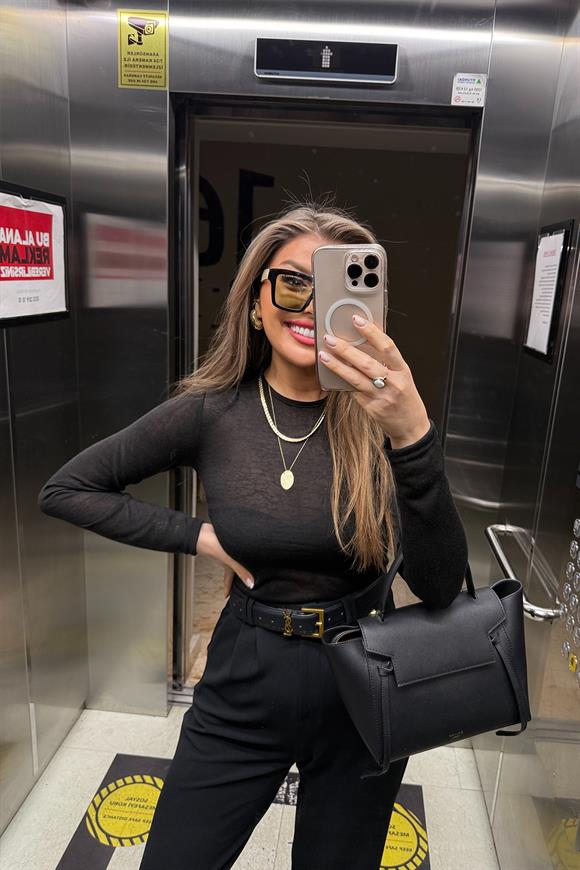 Marka Model Transparan İnce Triko Siyah