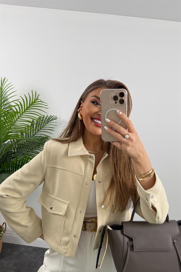 Marka Model Vatkalı Önü Cepli Kaşe Ceket Taş