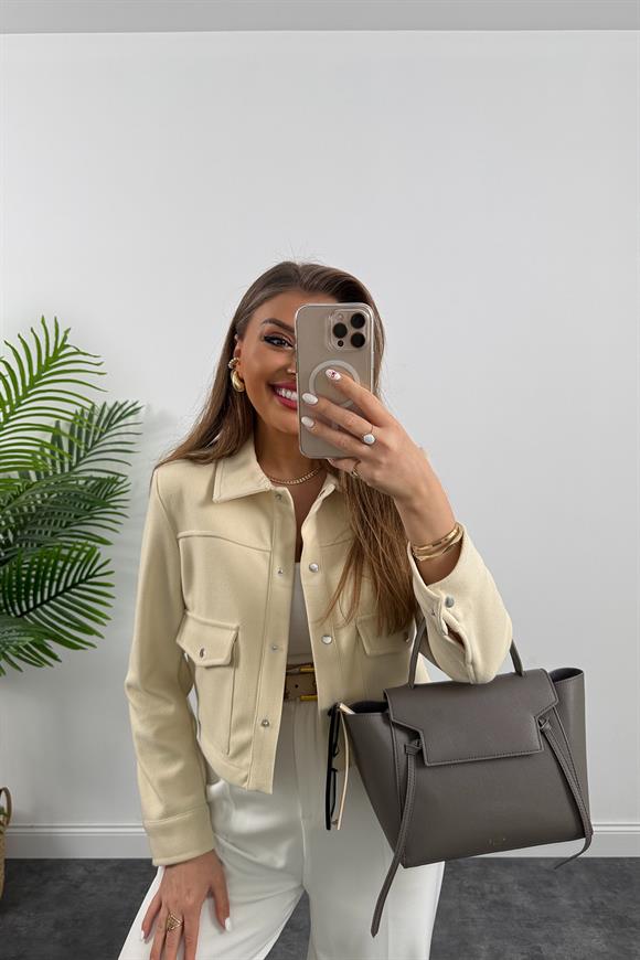 Marka Model Vatkalı Önü Cepli Kaşe Ceket Taş