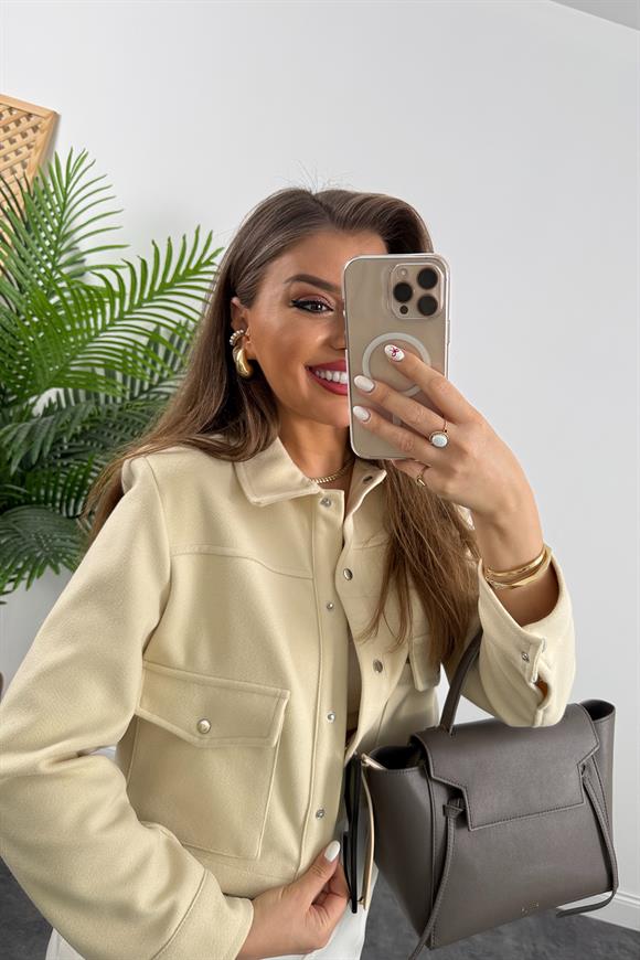 Marka Model Vatkalı Önü Cepli Kaşe Ceket Taş