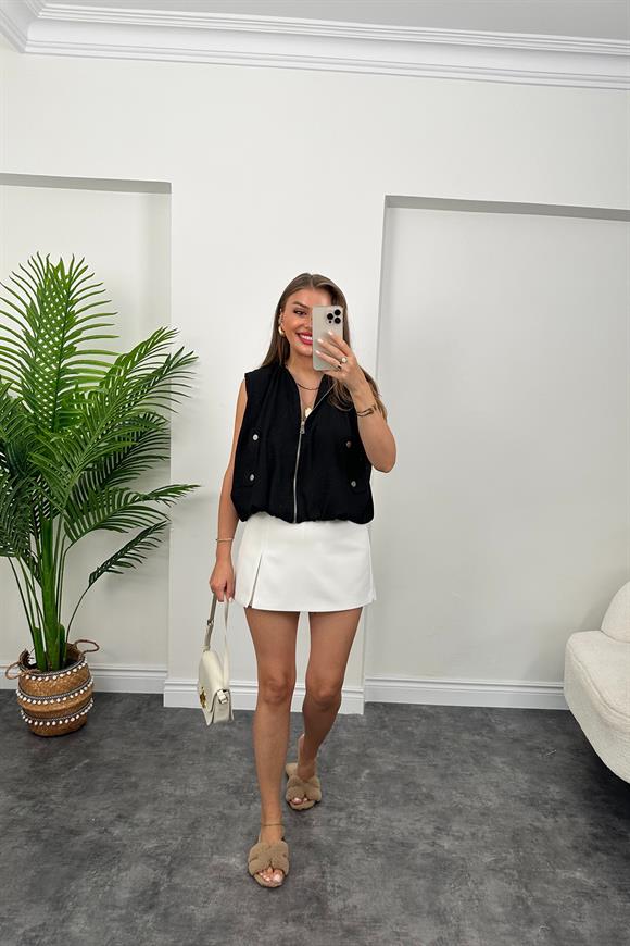 Marka Model Yazlık Keten Kumaş Bomber Yelek Siyah