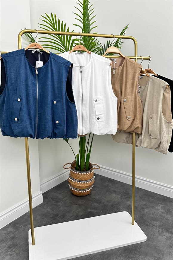 Marka Model Yazlık Keten Kumaş Bomber Yelek İndigo