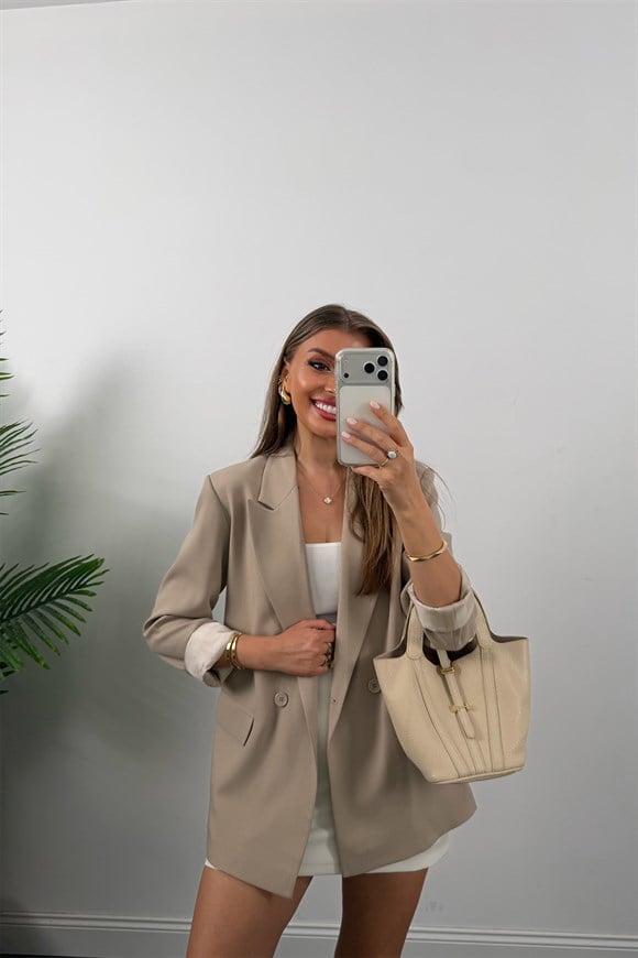 Massi %100 Pamuklu Yazlık Blazer Ceket Taş