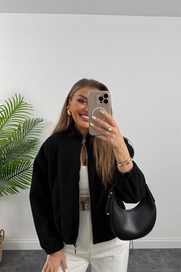 Massi Model 1. Sınıf Kalite Dik Yaka Kaşe Bomber Ceket Siyah