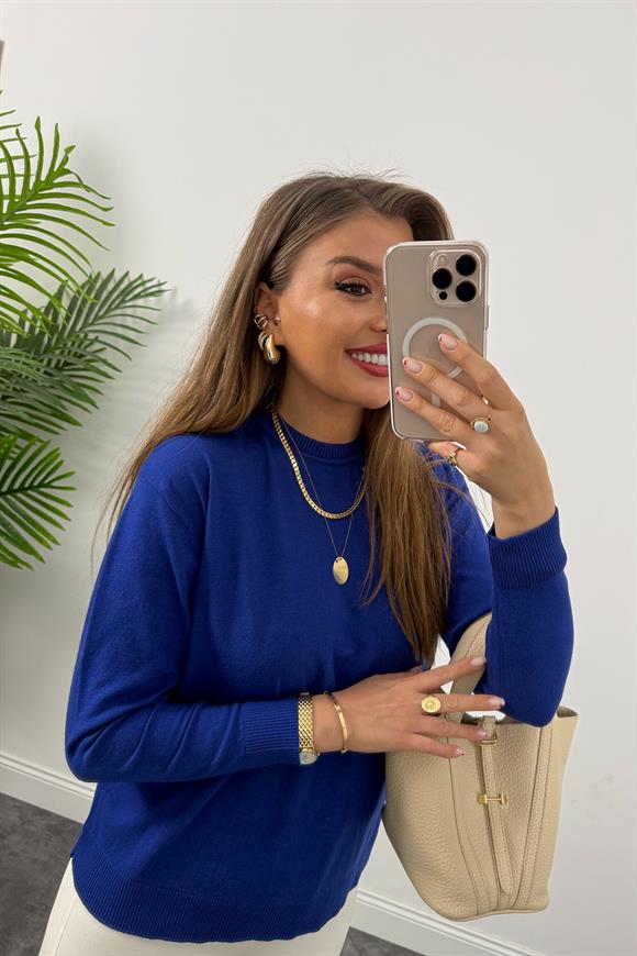 Massi model 1. Sınıf kalite Kaşmir Dokulu Tam Pamuklu İnce Triko Sax Mavi