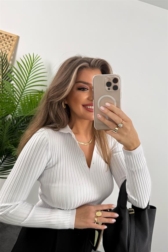 Massi Model 1. Sınıf Kalite İpek Merserize Polo Yaka Uzun Boy Basic Beyaz 