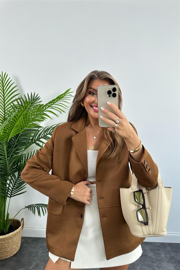 Massi Model 1. Sınıf Kalite Nubuk Blazer Ceket Taba Kahve