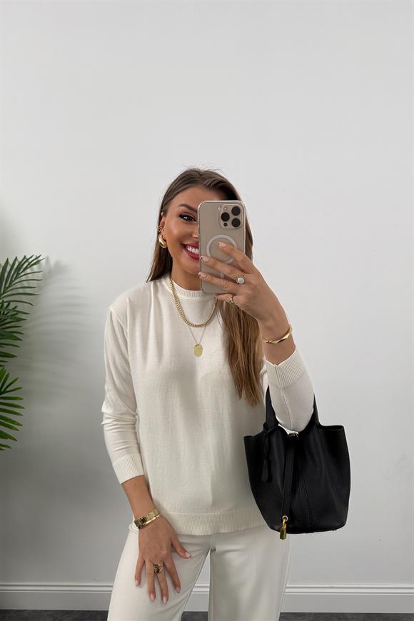 Massi model 1. Sınıf kalite Kaşmir Dokulu Tam Pamuklu İnce Triko Ekru