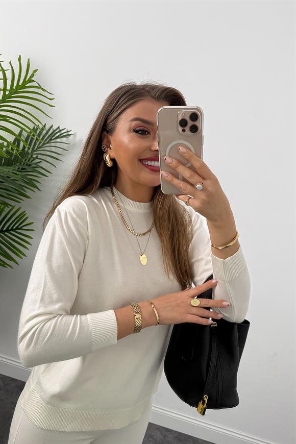 Massi model 1. Sınıf kalite Kaşmir Dokulu Tam Pamuklu İnce Triko Ekru